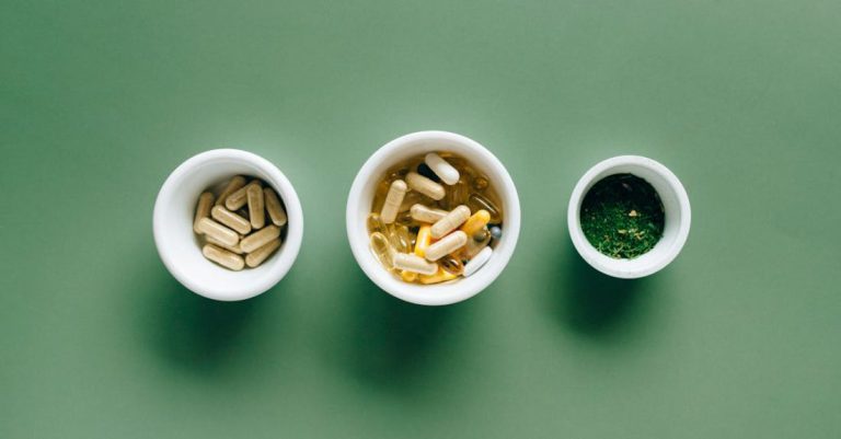 Herbal Supplements - White Ceramic Bowls with Supplements