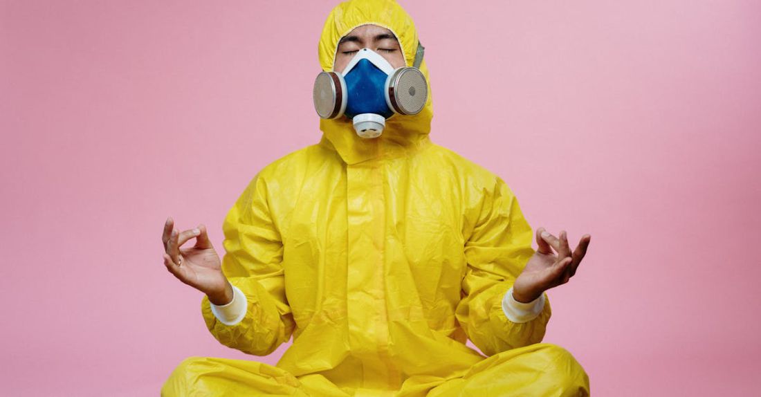 Yoga Safety - Man In Yellow Protective Suit