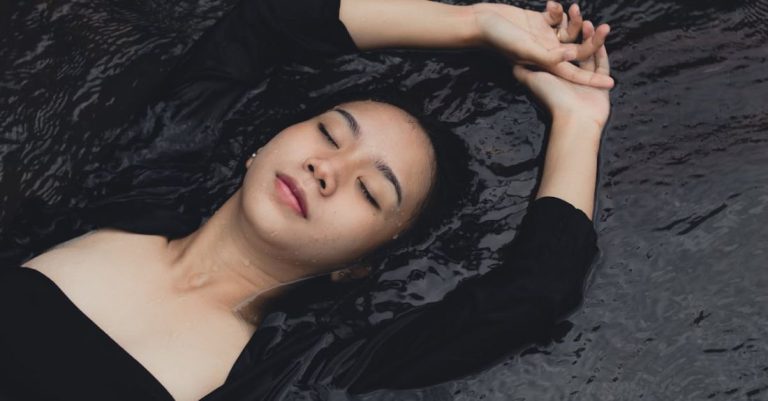 Mindfulness Sleep - Stylish Asian teenager resting on wavy sea water
