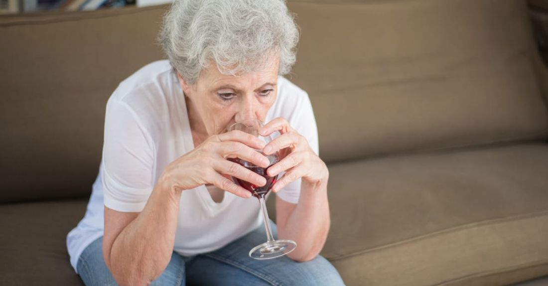 Grief Coping - Elderly Woman Drinking Wine
